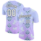Custom Purple White-Black 3D Pickleball Paddles Balls Floral Performance T-Shirt