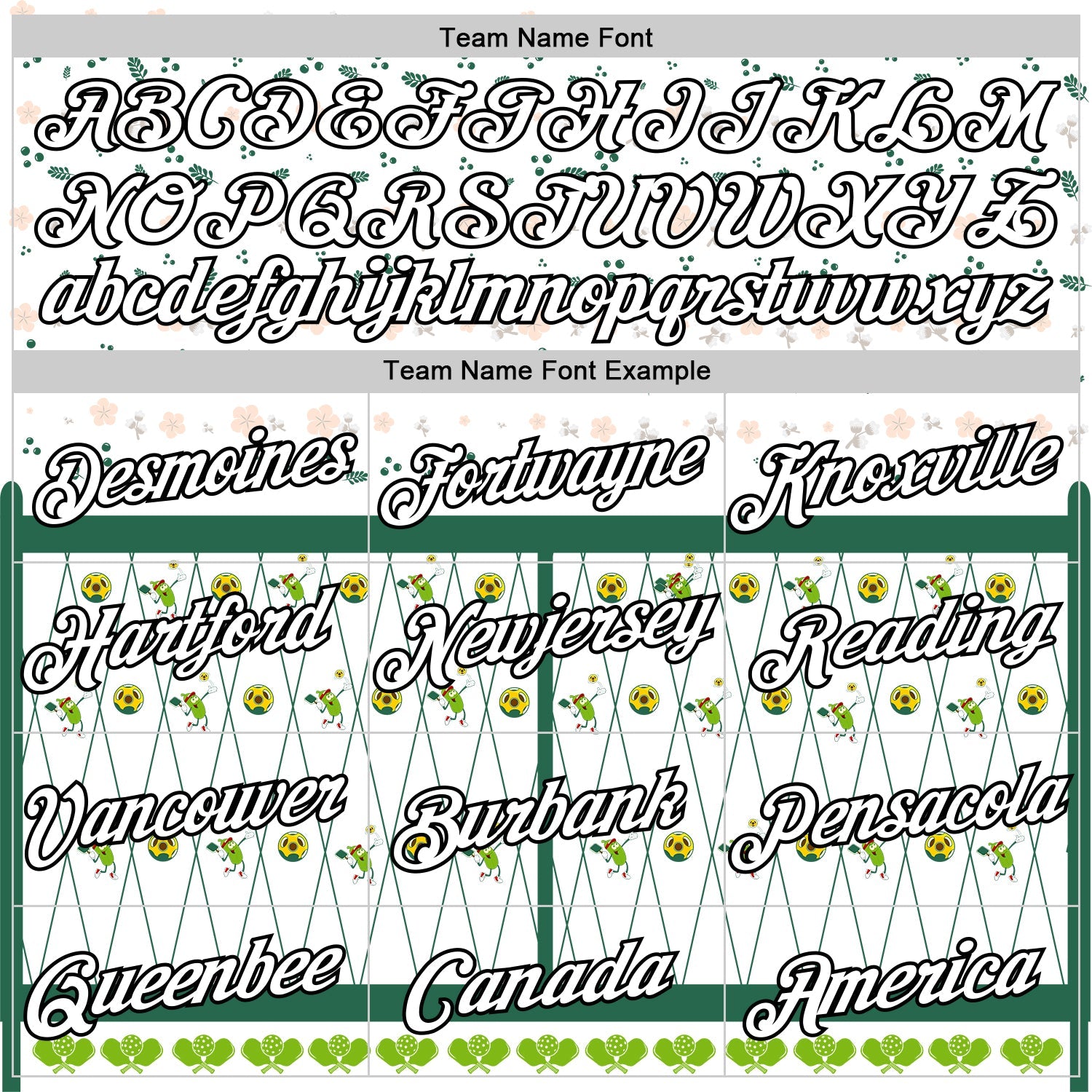 Custom Green White-Black 3D Pickleball Paddles Balls Floral Performance T-Shirt