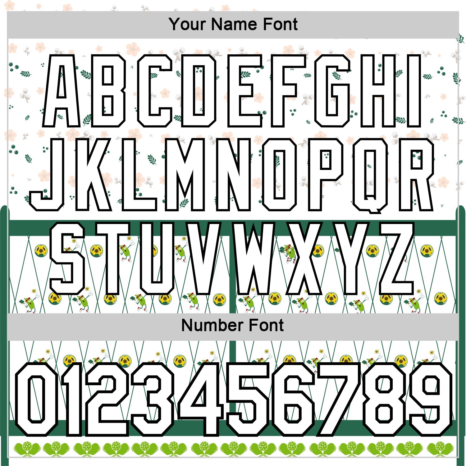 Custom Green White-Black 3D Pickleball Paddles Balls Floral Performance T-Shirt