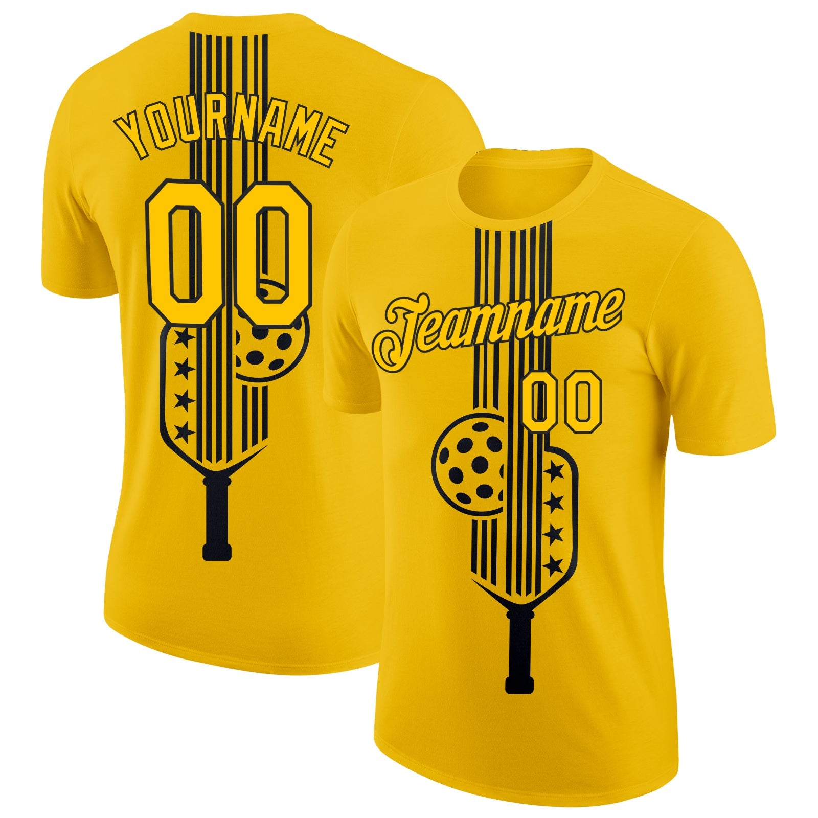 Custom Yellow Black 3D Pickleball Paddles Balls Performance T-Shirt