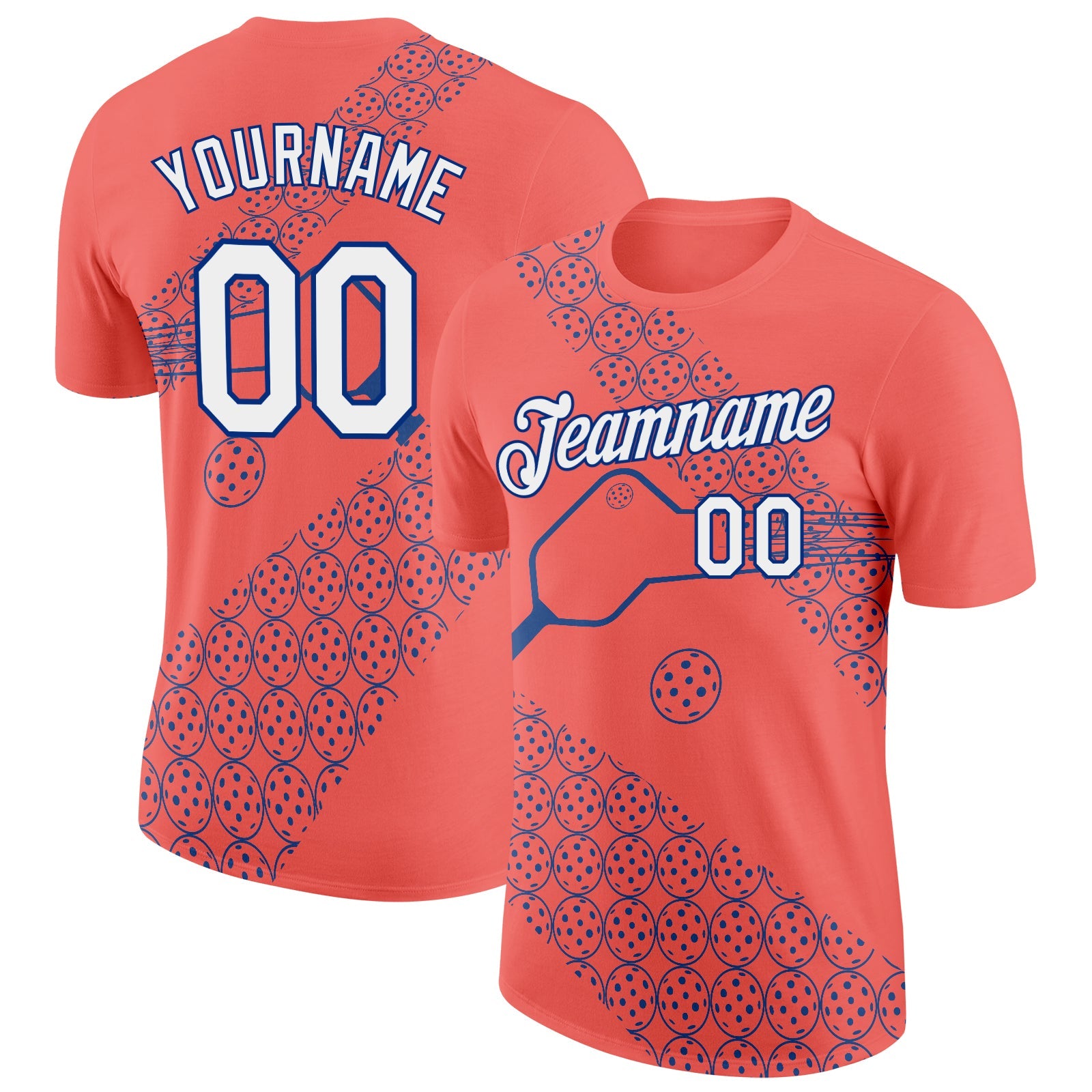 Custom Red White-Royal 3D Pickleball Paddles Balls Performance T-Shirt