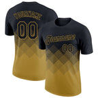 Custom Black Old Gold 3D Pattern Design Gradient Square Shapes Performance T-Shirt