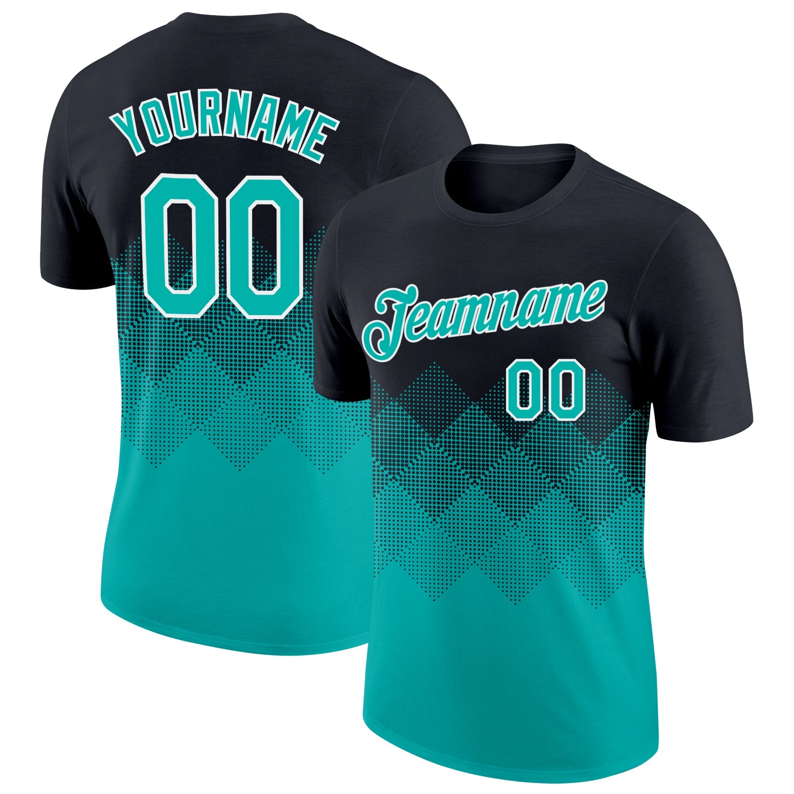 Custom Black Aqua-White 3D Pattern Design Gradient Square Shapes Performance T-Shirt