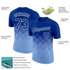 Custom Royal Light Blue-White 3D Pattern Design Gradient Square Shapes Performance T-Shirt