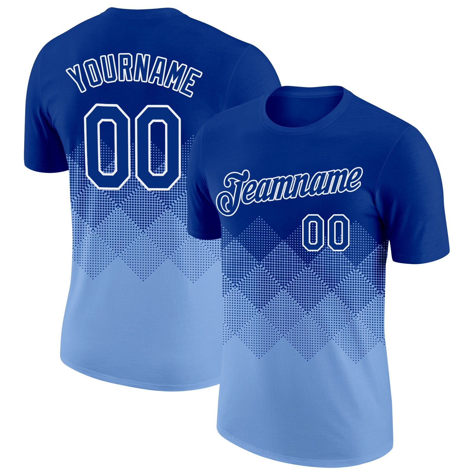 Custom Royal Light Blue-White 3D Pattern Design Gradient Square Shapes Performance T-Shirt