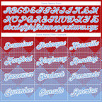 Custom Red Light Blue-White 3D Pattern Design Gradient Square Shapes Performance T-Shirt