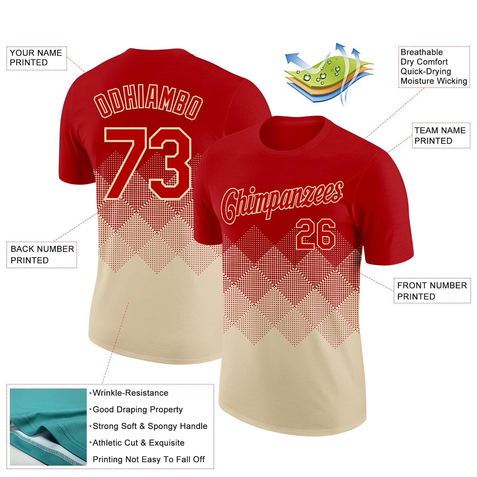 Custom Red Cream 3D Pattern Design Gradient Square Shapes Performance T-Shirt