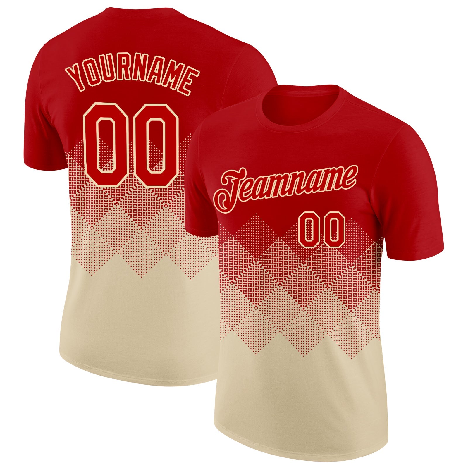 Custom Red Cream 3D Pattern Design Gradient Square Shapes Performance T-Shirt