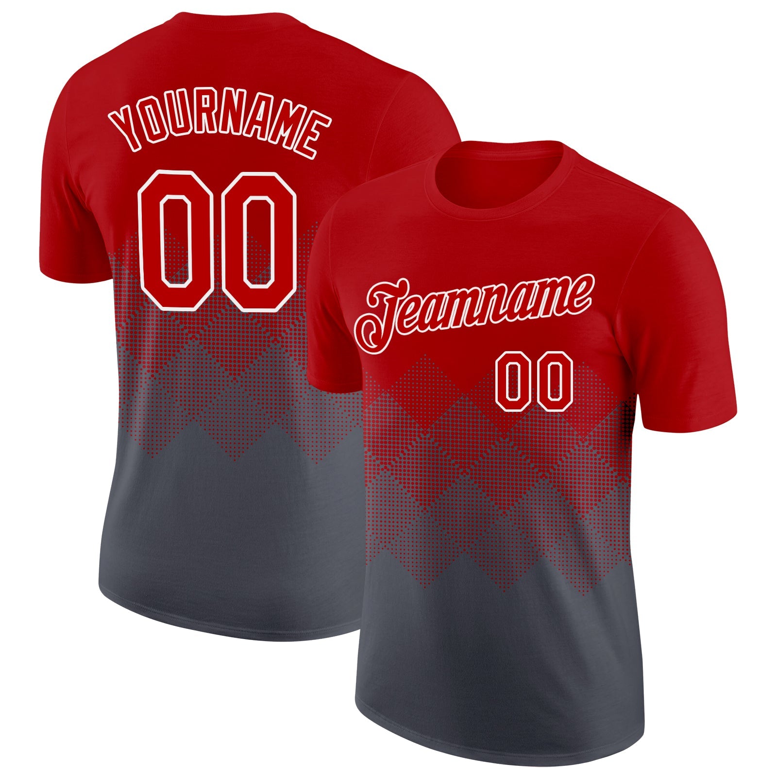 Custom Red Steel Gray-White 3D Pattern Design Gradient Square Shapes Performance T-Shirt