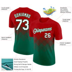 Custom Red White-Kelly Green 3D Pattern Design Gradient Square Shapes Performance T-Shirt