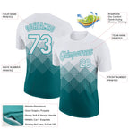 Custom White Teal 3D Pattern Design Gradient Square Shapes Performance T-Shirt