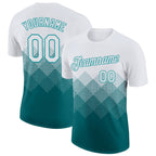 Custom White Teal 3D Pattern Design Gradient Square Shapes Performance T-Shirt