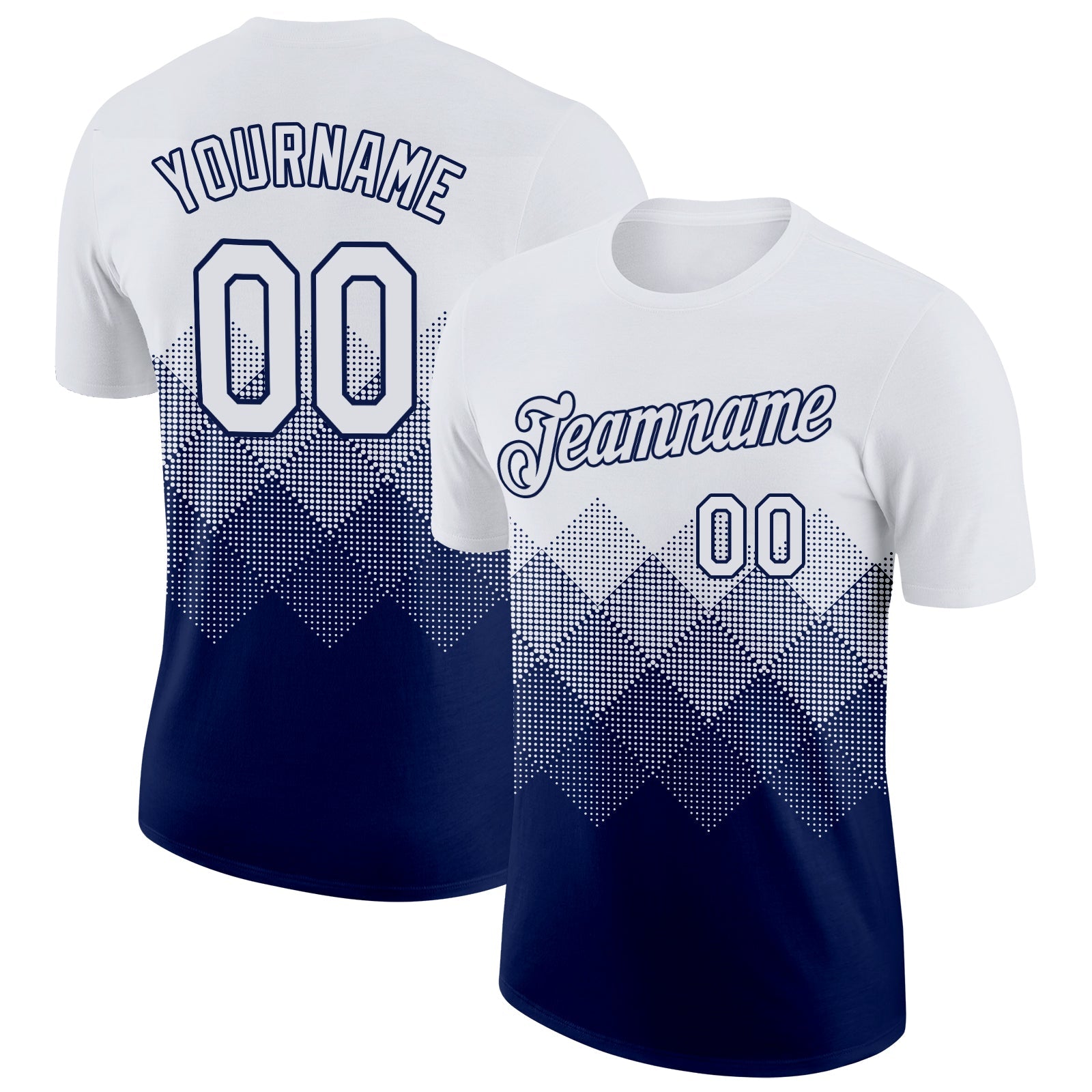 Custom White Navy 3D Pattern Design Gradient Square Shapes Performance T-Shirt