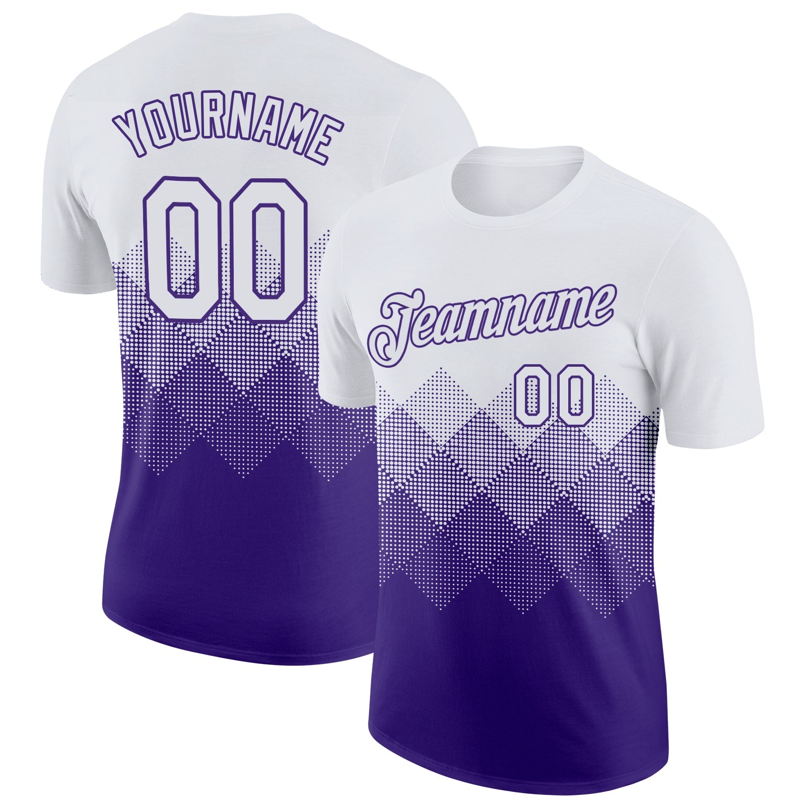 Custom White Purple 3D Pattern Design Gradient Square Shapes Performance T-Shirt