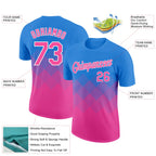 Custom Powder Blue Pink-White 3D Pattern Design Gradient Square Shapes Performance T-Shirt
