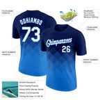 Custom Navy White-Powder Blue 3D Pattern Design Gradient Square Shapes Performance T-Shirt