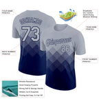 Custom Gray Navy 3D Pattern Design Gradient Square Shapes Performance T-Shirt