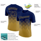 Custom Navy Old Gold 3D Pattern Design Gradient Square Shapes Performance T-Shirt