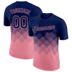 Custom Navy Medium Pink 3D Pattern Design Gradient Square Shapes Performance T-Shirt