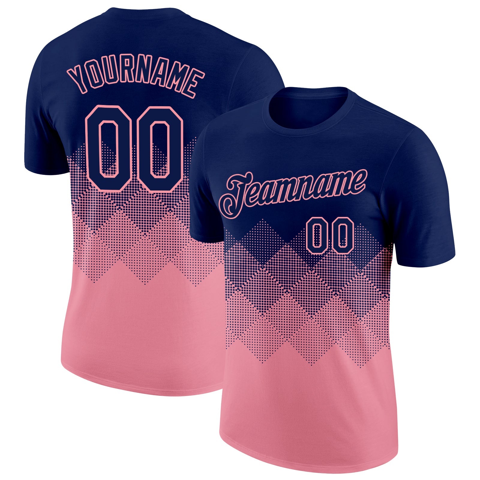 Custom Navy Medium Pink 3D Pattern Design Gradient Square Shapes Performance T-Shirt