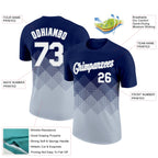 Custom Navy White-Silver 3D Pattern Design Gradient Square Shapes Performance T-Shirt
