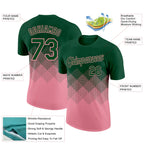 Custom Green Medium Pink 3D Pattern Design Gradient Square Shapes Performance T-Shirt