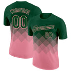 Custom Green Medium Pink 3D Pattern Design Gradient Square Shapes Performance T-Shirt