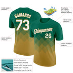 Custom Kelly Green White-Old Gold 3D Pattern Design Gradient Square Shapes Performance T-Shirt