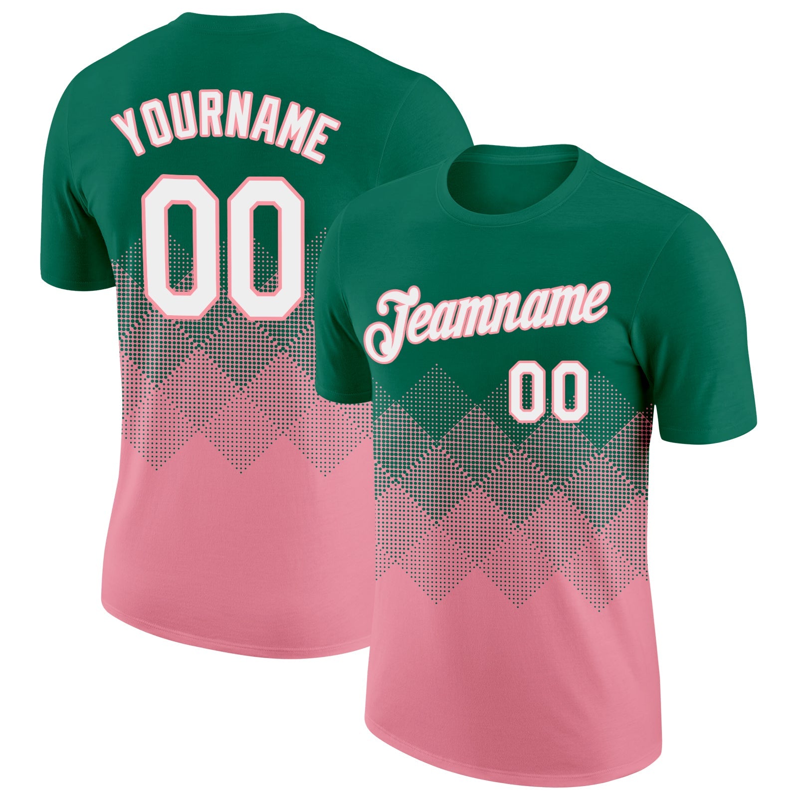 Custom Kelly Green White-Medium Pink 3D Pattern Design Gradient Square Shapes Performance T-Shirt