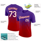 Custom Purple White-Red 3D Pattern Design Gradient Square Shapes Performance T-Shirt