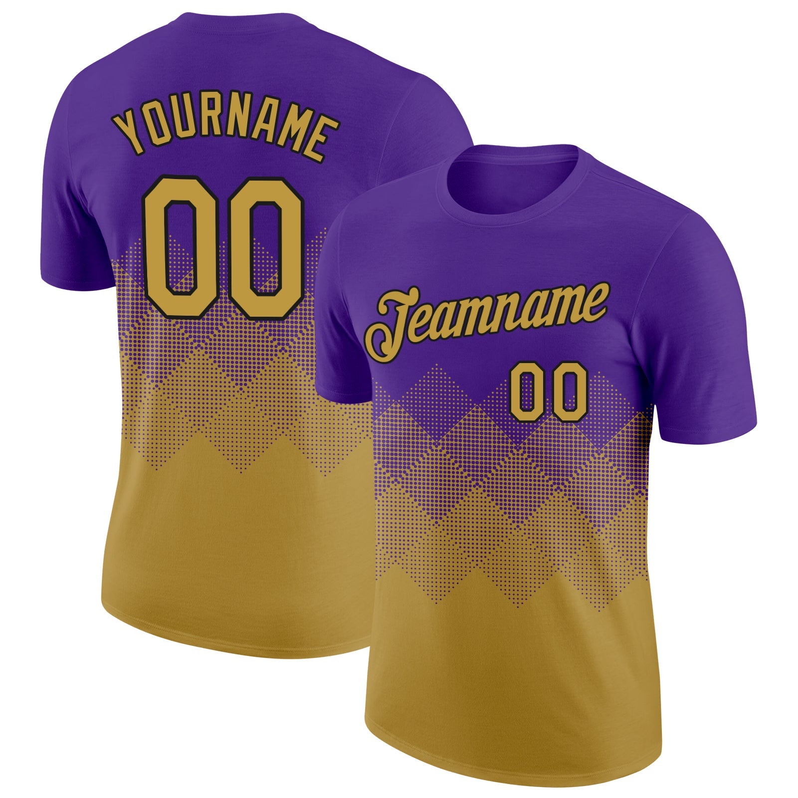 Custom Purple Old Gold-Black 3D Pattern Design Gradient Square Shapes Performance T-Shirt