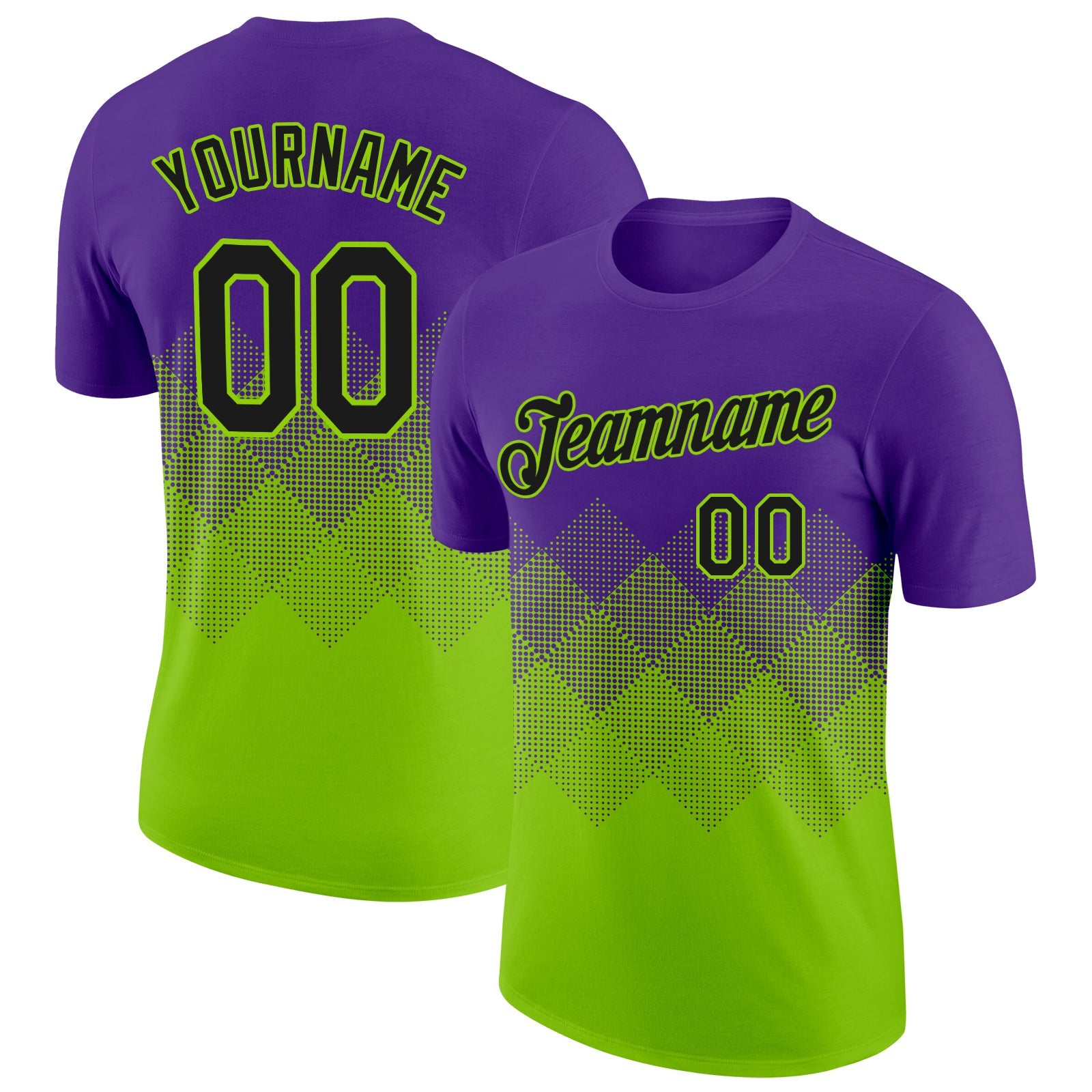 Custom Purple Black-Neon Green 3D Pattern Design Gradient Square Shapes Performance T-Shirt
