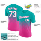 Custom Aqua White-Pink 3D Pattern Design Gradient Square Shapes Performance T-Shirt
