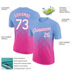 Custom Light Blue White-Pink 3D Pattern Design Gradient Square Shapes Performance T-Shirt