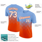 Custom Light Blue White-Orange 3D Pattern Design Gradient Square Shapes Performance T-Shirt