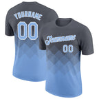 Custom Steel Gray Light Blue-White 3D Pattern Design Gradient Square Shapes Performance T-Shirt