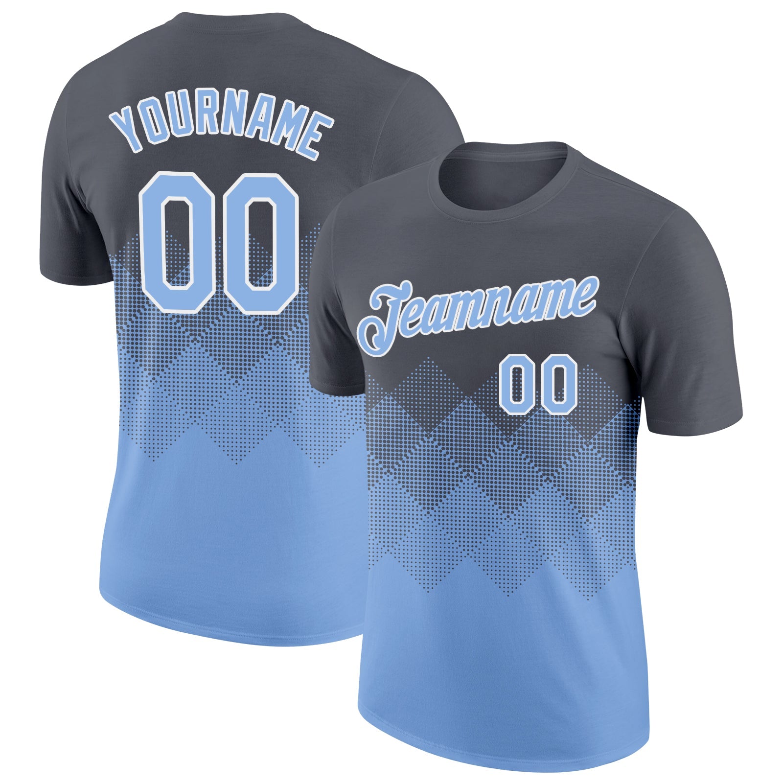 Custom Steel Gray Light Blue-White 3D Pattern Design Gradient Square Shapes Performance T-Shirt