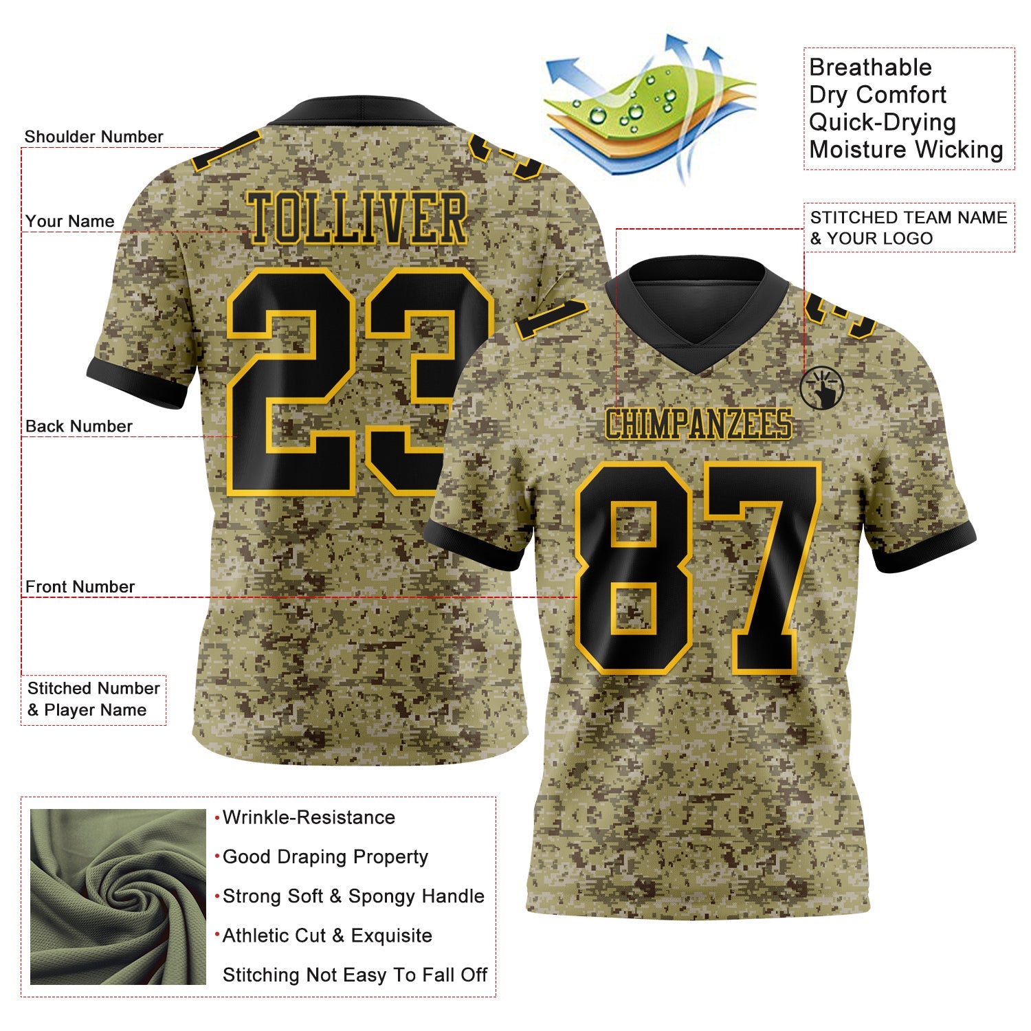 Custom Camo Black-Yellow 3D Pattern Salute To Service Authentic Football Jersey