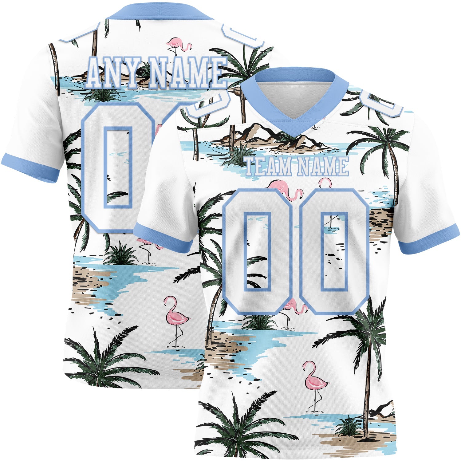 Custom White Light Blue 3D Pattern Hawaii Palm Trees Authentic Football Jersey