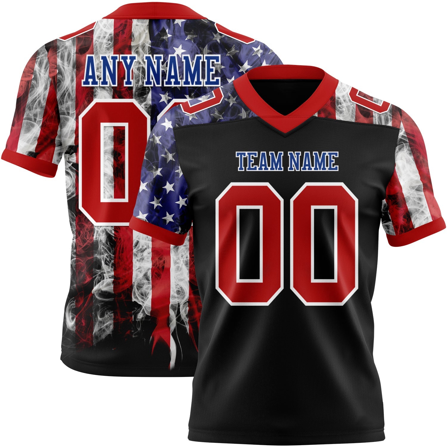 Custom Black Red Royal-White 3D Pattern American Flag Authentic Football Jersey