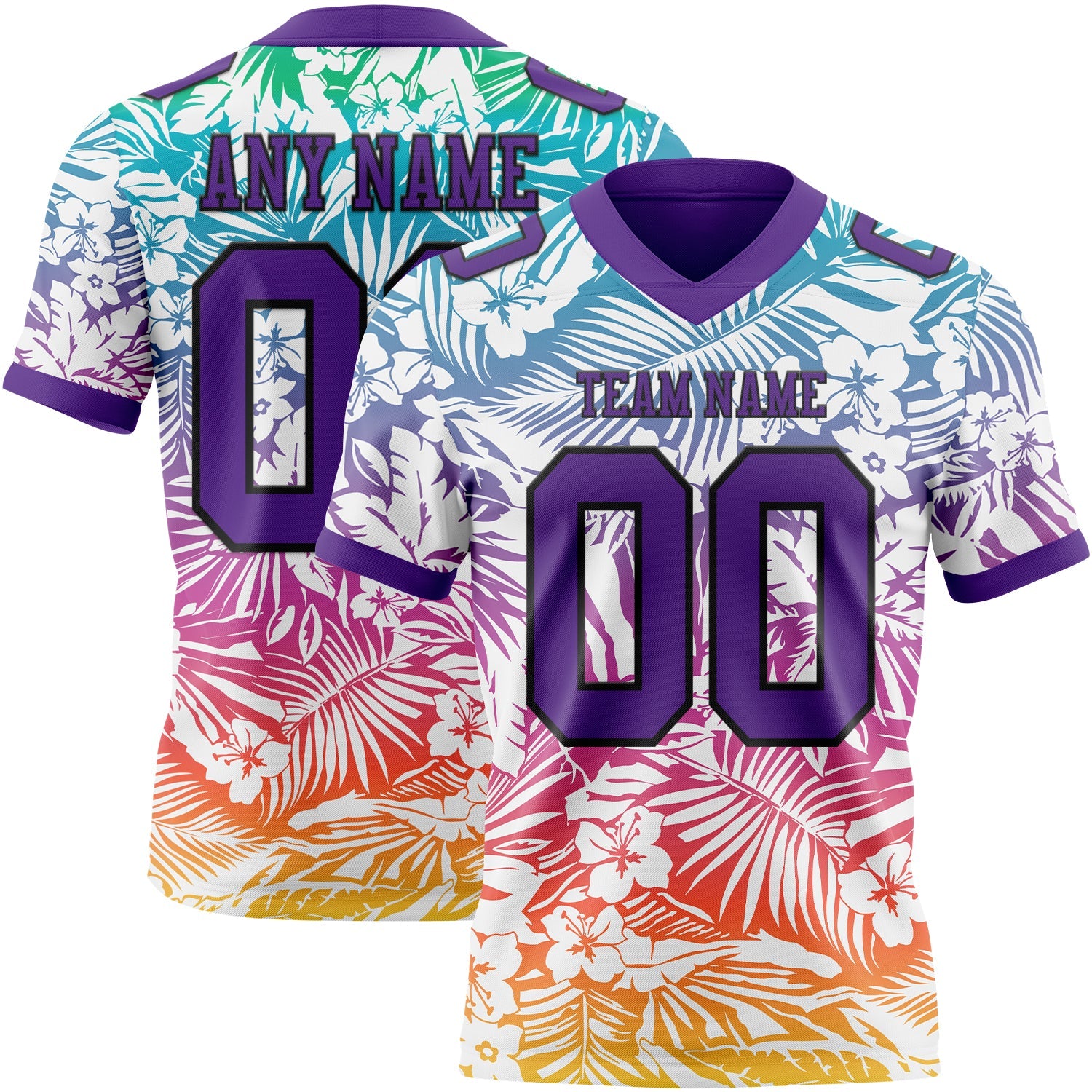 Custom White Purple-Black 3D Pattern Tropical Hawaii Jungle Leaves Authentic Football Jersey
