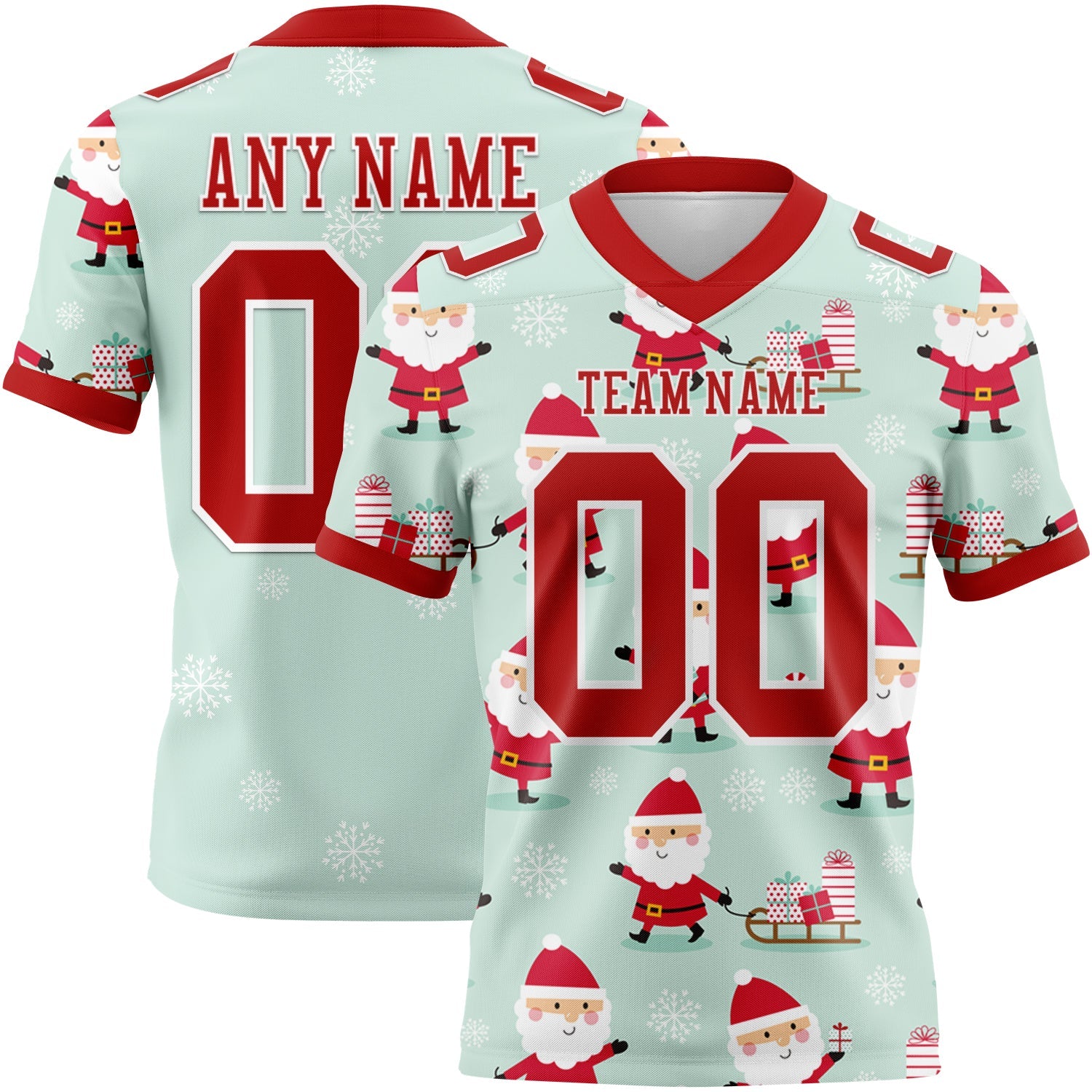 Custom Green Red-White 3D Pattern Christmas Authentic Football Jersey