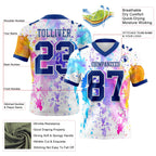 Custom White Royal 3D Pattern Watercolor Splash Authentic Football Jersey