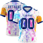 Custom White Royal 3D Pattern Watercolor Splash Authentic Football Jersey