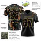 Custom Black Old Gold 3D Pattern Tiger And Peacock Authentic Football Jersey