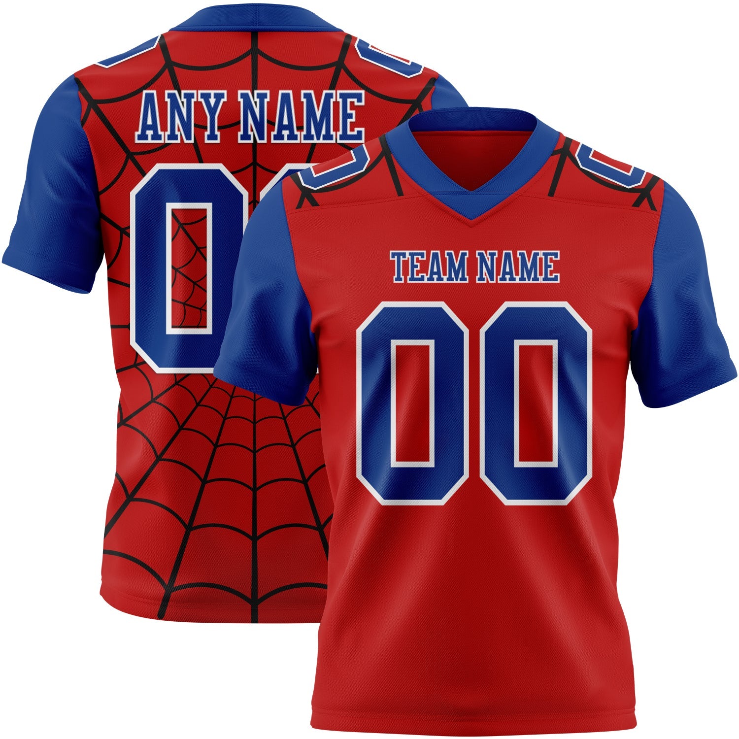 Custom Red Royal-White 3D Pattern Spider Web Authentic Football Jersey