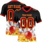 Custom Black Red-Yellow 3D Pattern Flame Bowling Authentic Football Jersey