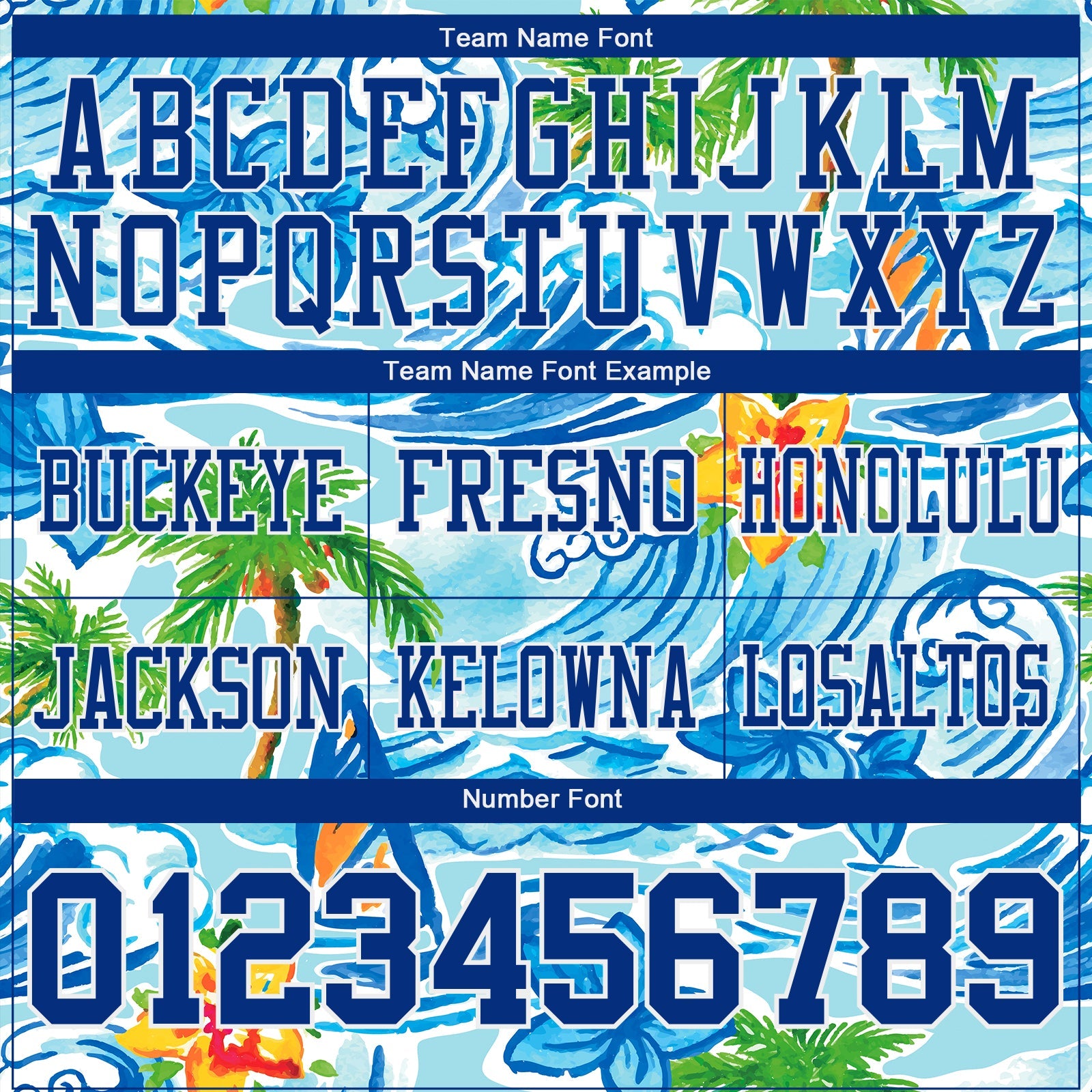 Custom Ice Blue Royal-White 3D Pattern Beach Hawaii Palm Trees And Flowers Authentic Football Jersey