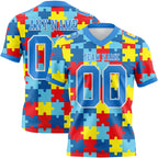 Custom Powder Blue White 3D Pattern Autism Supporter Awareness Puzzle Pieces Authentic Football Jersey