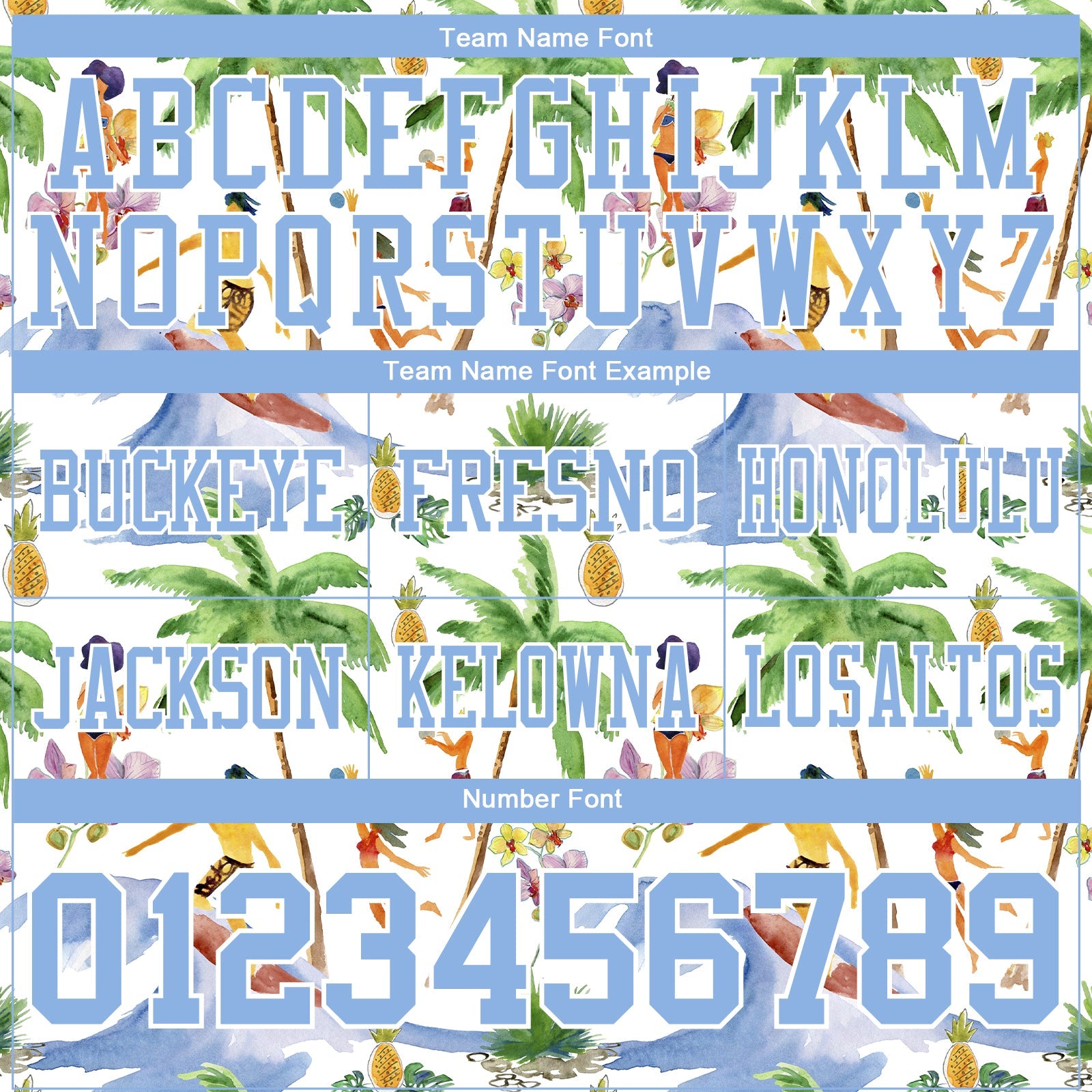 Custom White Light Blue 3D Pattern Beach Hawaii Palm Trees Authentic Football Jersey